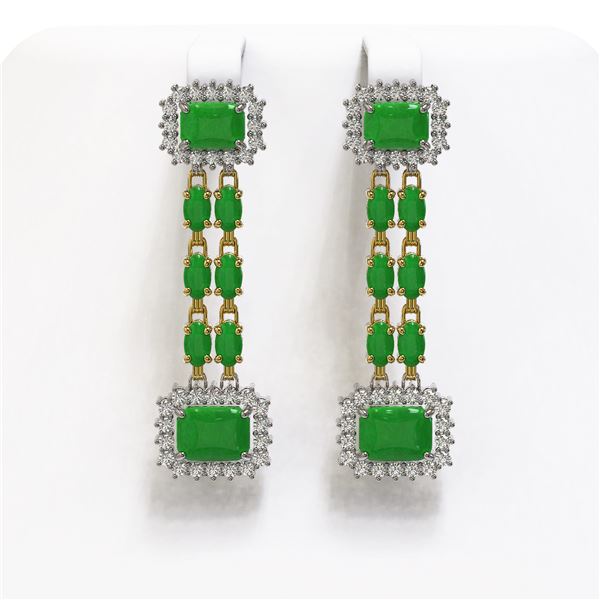10.22 ctw Jade & Diamond Earrings 14K Yellow Gold - REF-190H5R