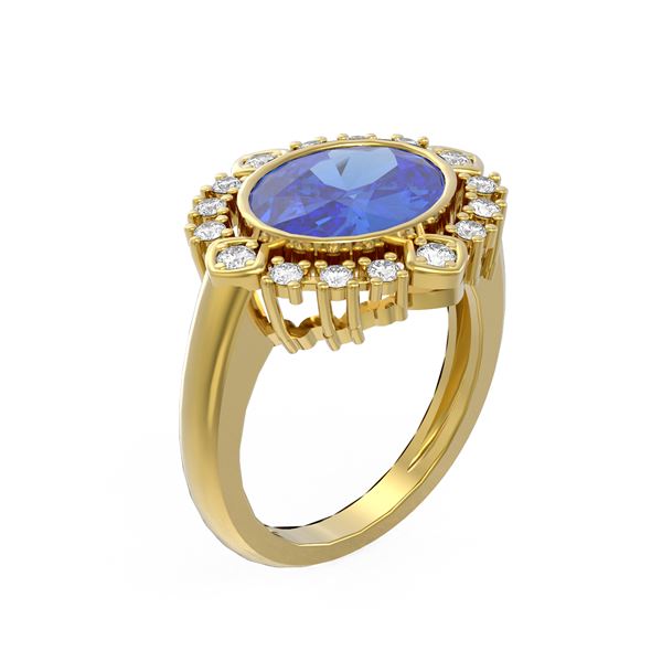 4.64 ctw Tanzanite & Diamond Ring 18K Yellow Gold - REF-236M4G
