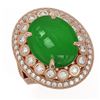 Image 1 : 9.27 ctw Jade & Diamond Victorian Ring 14K Rose Gold - REF-245G5W