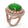 Image 2 : 9.27 ctw Jade & Diamond Victorian Ring 14K Rose Gold - REF-245G5W