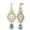 Image 2 : 10.48 ctw Blue Topaz & Diamond Earrings 18K Yellow Gold - REF-818R2K