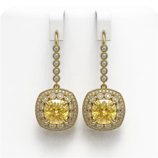 14.4 ctw Canary Citrine & Diamond Victorian Earrings 14K Yellow Gold - REF-239N5F