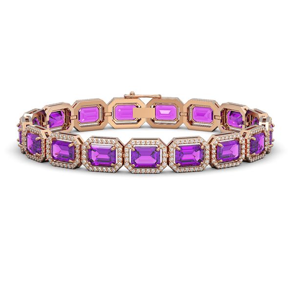 22.81 ctw Amethyst & Diamond Micro Pave Halo Bracelet 10k Rose Gold - REF-345M5G