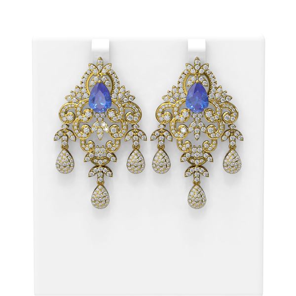 14.15 ctw Tanzanite & Diamond Earrings 18K Yellow Gold - REF-889R3K