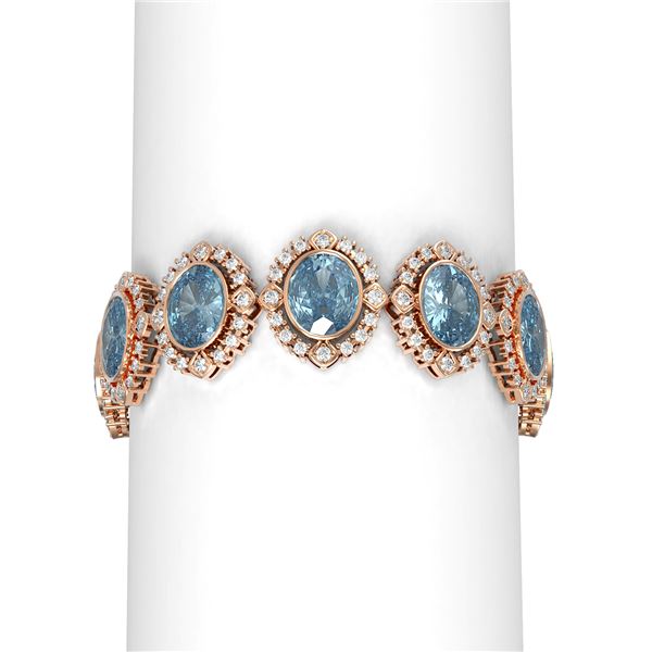 44.43 ctw Blue Topaz & Diamond Bracelet 18K Rose Gold - REF-616G2W