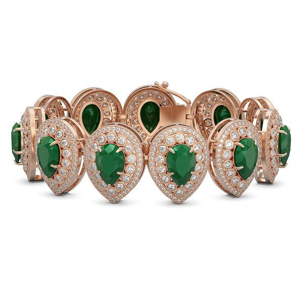 56.04 ctw Emerald & Diamond Victorian Bracelet 14K Rose Gold - REF-1745W5H