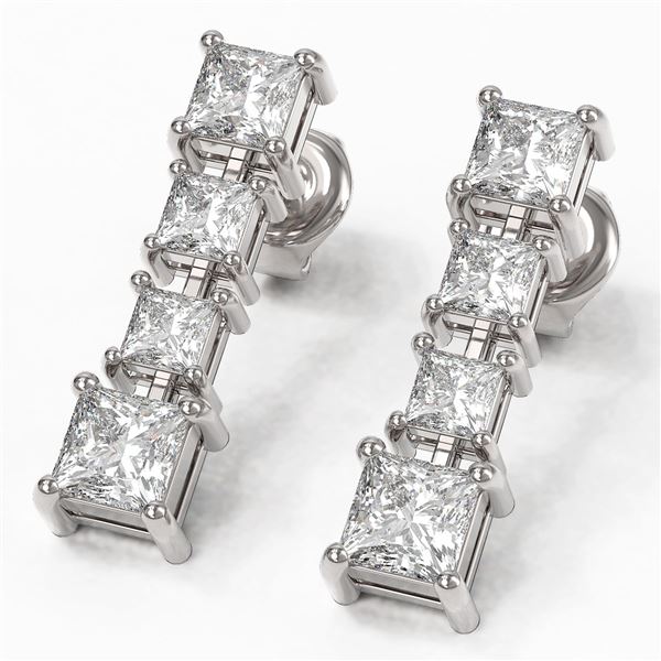 3.78 ctw Princess Diamond Earrings 18K White Gold - REF-599N2F