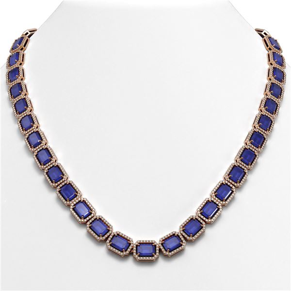 58.59 ctw Sapphire & Diamond Micro Pave Halo Necklace 10k Rose Gold - REF-731Y3X