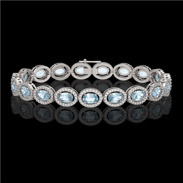 11.02 ctw Aquamarine & Diamond Micro Pave Halo Bracelet 10k White Gold - REF-309R3K