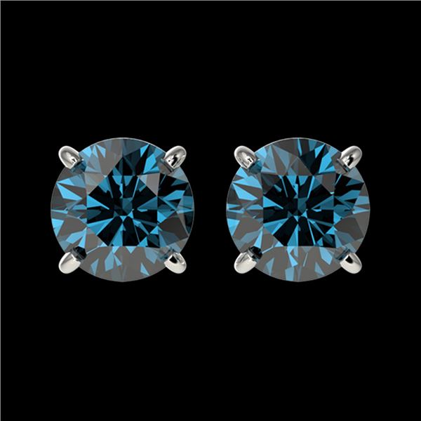 1.55 ctw Certified Intense Blue Diamond Stud Earrings 10k White Gold - REF-104G3W