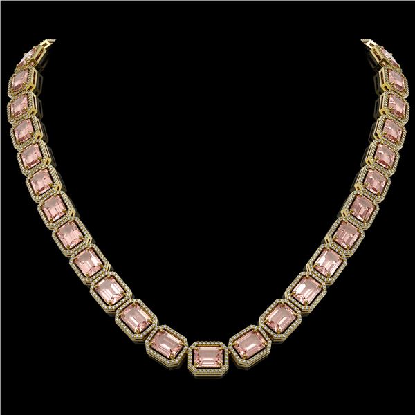 81.64 ctw Morganite & Diamond Micro Pave Halo Necklace 10k Yellow Gold - REF-1728A2N
