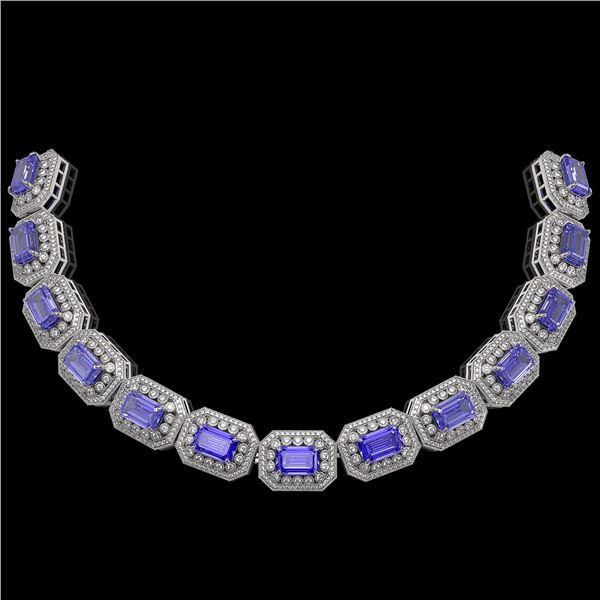 112.65 ctw Tanzanite & Diamond Victorian Necklace 14K White Gold - REF-5818N2F