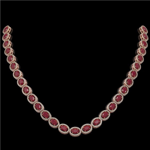 34.11 ctw Ruby & Diamond Micro Pave Halo Necklace 10k Rose Gold - REF-672Y8X