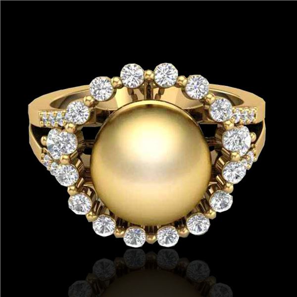 0.83 CT Micro Pave VS/SI Diamond & Golden Pearl Ring 18k Yellow Gold - REF-85W5H