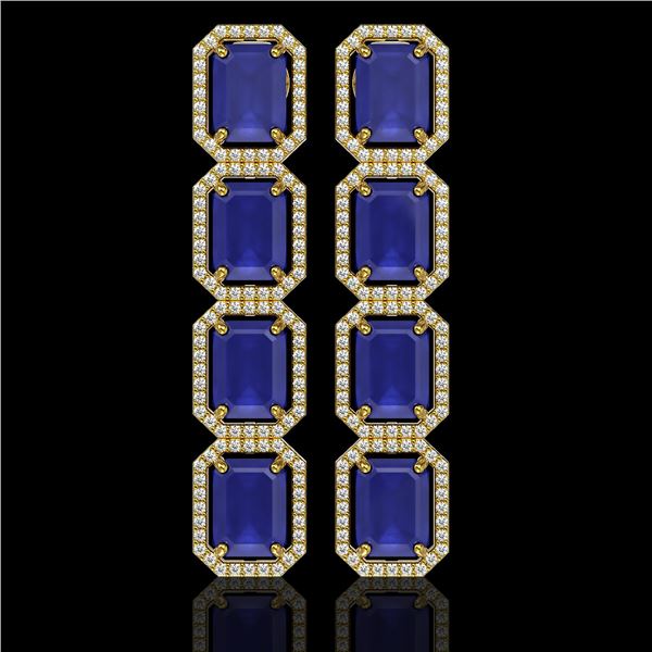 20.59 ctw Sapphire & Diamond Micro Pave Halo Earrings 10k Yellow Gold - REF-213R8K