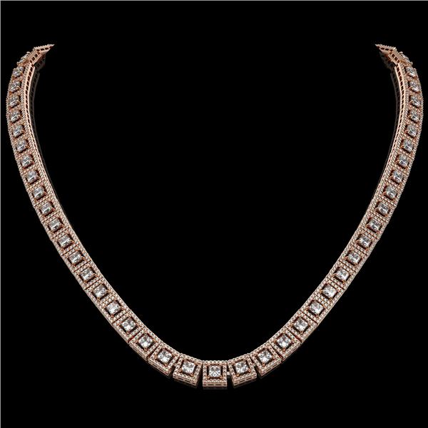 24.4 ctw Princess Cut Diamond Micro Pave Necklace 18K Rose Gold - REF-2083G2W