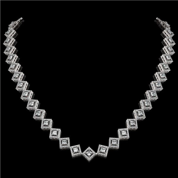 16.4 ctw Princess Cut Diamond Micro Pave Necklace 18K White Gold - REF-1402F6M