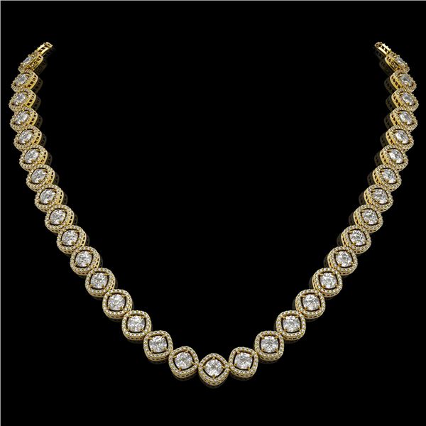 29.37 ctw Cushion Cut Diamond Micro Pave Necklace 18K Yellow Gold - REF-3956N6F