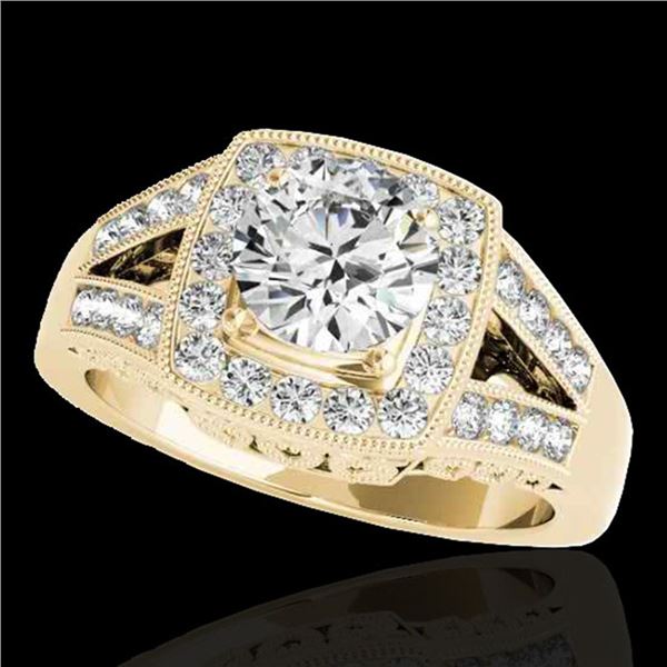 1.65 ctw Certified Diamond Solitaire Halo Ring 10k Yellow Gold - REF-270Y2X