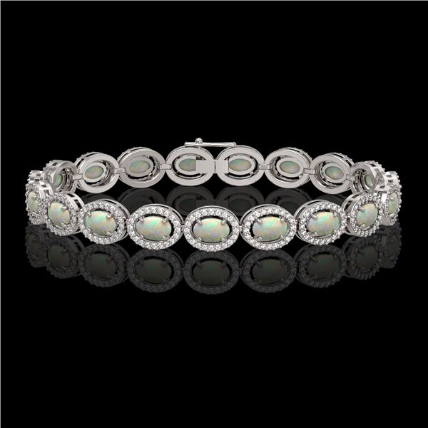 9.5 ctw Opal & Diamond Micro Pave Halo Bracelet 10k White Gold - REF-251R8K