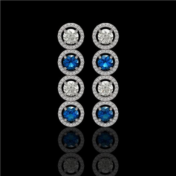 5.42 ctw Blue & Diamond Micro Pave Earrings 18K White Gold - REF-513H8R