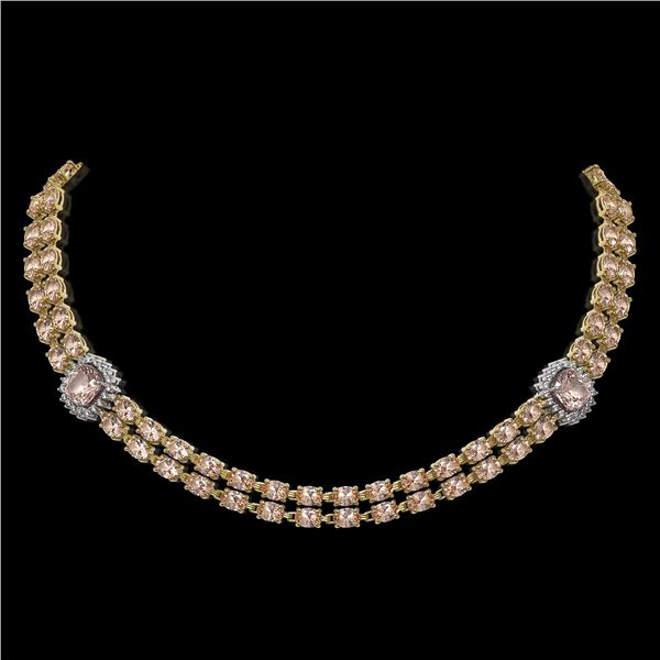 37.49 ctw Morganite & Diamond Necklace 14K Yellow Gold - REF-527N3F