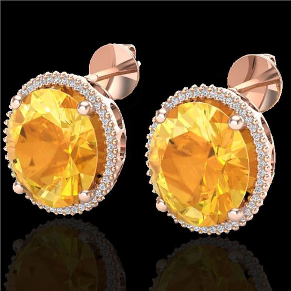 20 ctw Citrine & Micro Pave VS/SI Diamond Earrings 14k Rose Gold - REF-109H3R