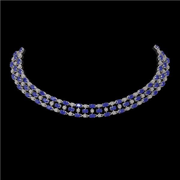 63.65 ctw Sapphire & Diamond Necklace 10K White Gold - REF-618W2H