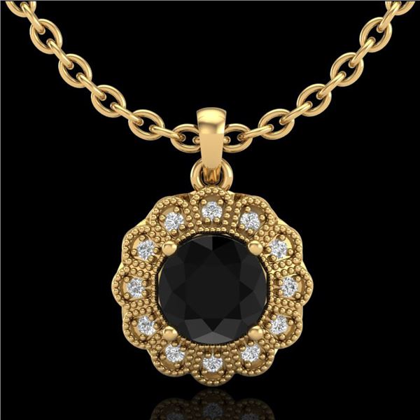 1.15 ctw Fancy Black Diamond Art Deco Stud Necklace 18k Yellow Gold - REF-89N3F