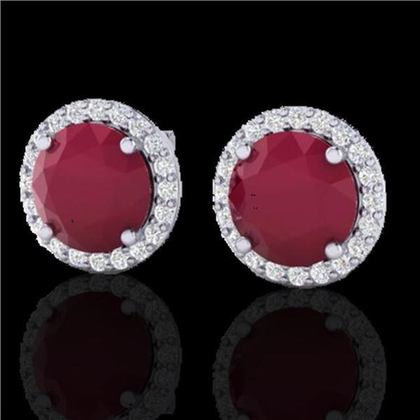 4 ctw Ruby & Halo VS/SI Diamond Certified Micro Earrings 18k White Gold - REF-80M2G