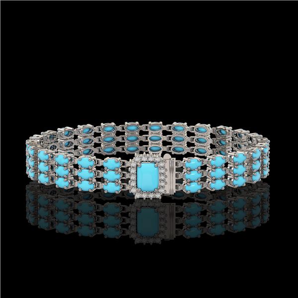 19.27 ctw Turquoise & Diamond Bracelet 14K White Gold - REF-318F2M