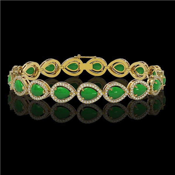 13.19 ctw Jade & Diamond Micro Pave Halo Bracelet 10k Yellow Gold - REF-305R8K