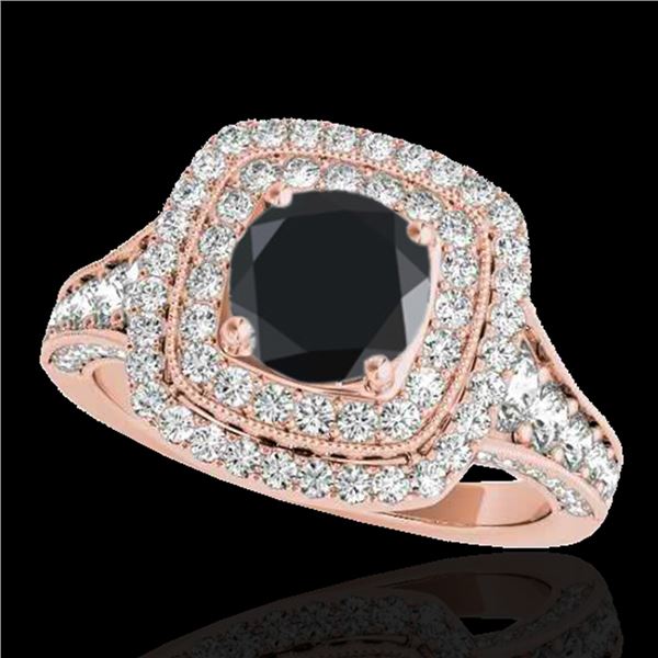 2 ctw Certified VS Black Diamond Solitaire Halo Ring 10k Rose Gold - REF-94Y3X