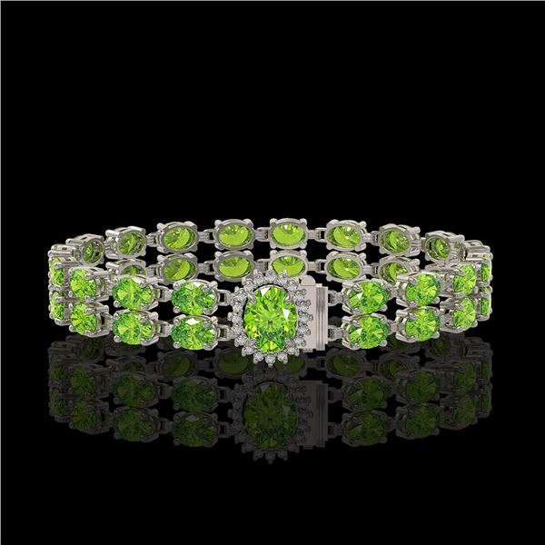 17.26 ctw Peridot & Diamond Bracelet 14K White Gold - REF-263H6R