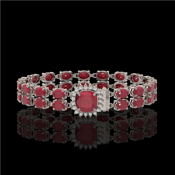 19.85 ctw Ruby & Diamond Bracelet 14K White Gold - REF-245A5N
