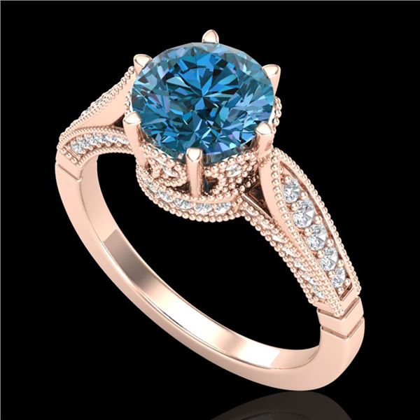 2.2 ctw Intense Blue Diamond Engagment Art Deco Ring 18k Rose Gold - REF-314R5K
