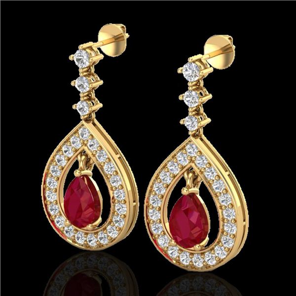 2.25 ctw Ruby & Micro Pave VS/SI Diamond Earrings 14k Yellow Gold - REF-105G5W