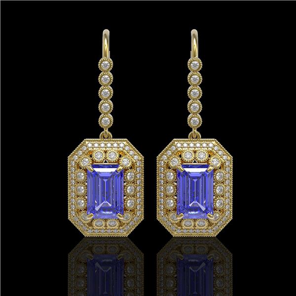 11.66 ctw Tanzanite & Diamond Victorian Earrings 14K Yellow Gold - REF-672F8M