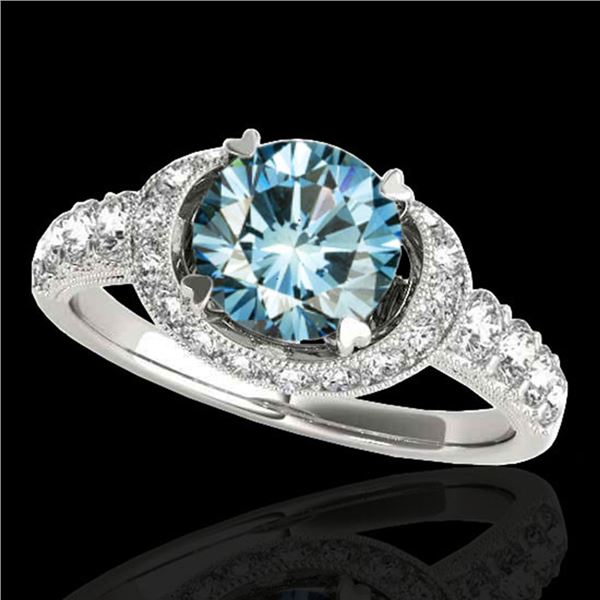 1.75 ctw SI Certified Fancy Blue Diamond Halo Ring 10k White Gold - REF-135H2R