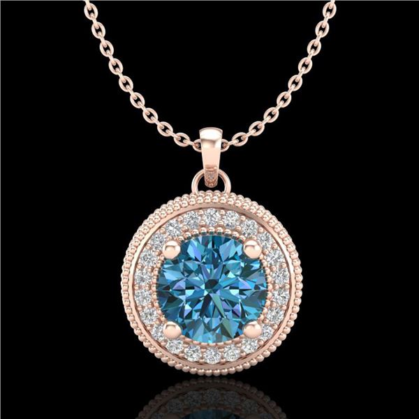 1.25 ctw Fancy Intense Blue Diamond Art Deco Necklace 18k Rose Gold - REF-132W8H
