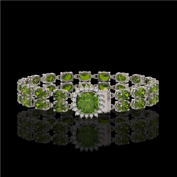 17.35 ctw Tourmaline & Diamond Bracelet 14K White Gold - REF-245H5R