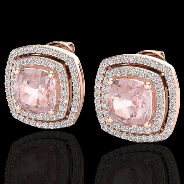 3.95 ctw Morganite & Micro Pave VS/SI Diamond Earrings 14k Rose Gold - REF-106K2Y