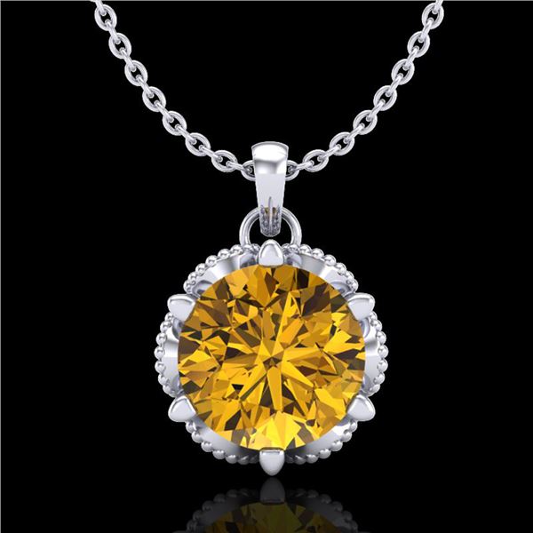 1.36 ctw Intense Fancy Yellow Diamond Art Deco Necklace 18k White Gold - REF-272N8F