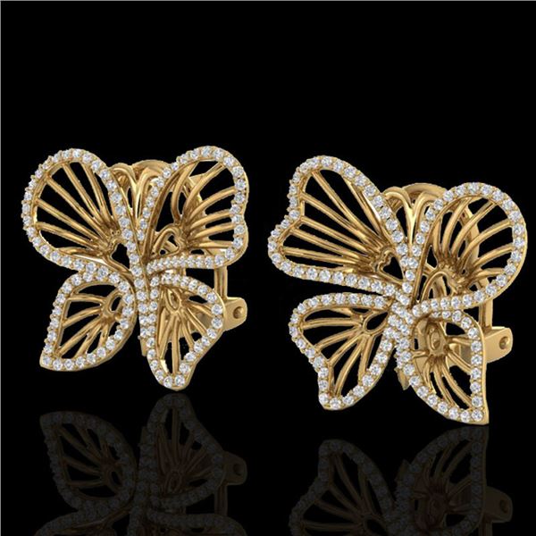 1.25 ctw Designer Micro Butterfly VS/SI Diamond Earrings 14k Yellow Gold - REF-141Y8X