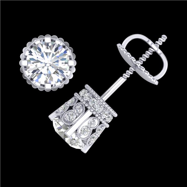 3 ctw VS/SI Diamond Solitaire Art Deco Stud Earrings 18k White Gold - REF-584K3Y