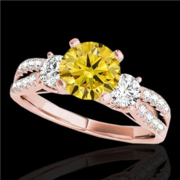 1.75 ctw SI/I Fancy Intense Yellow Diamond 3 Stone Ring 10k Rose Gold - REF-244K3Y