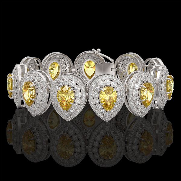 46.44 ctw Canary Citrine & Diamond Victorian Bracelet 14K White Gold - REF-1328Y2X