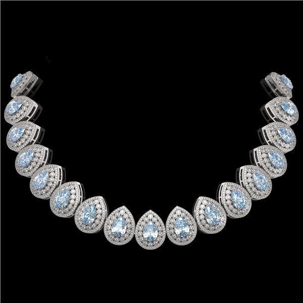 92.83 ctw Aquamarine & Diamond Victorian Necklace 14K White Gold - REF-3851N5F