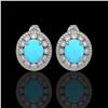 Image 1 : 9.21 ctw Turquoise & Diamond Victorian Earrings 14K White Gold - REF-266R4K