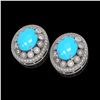 Image 2 : 9.21 ctw Turquoise & Diamond Victorian Earrings 14K White Gold - REF-266R4K